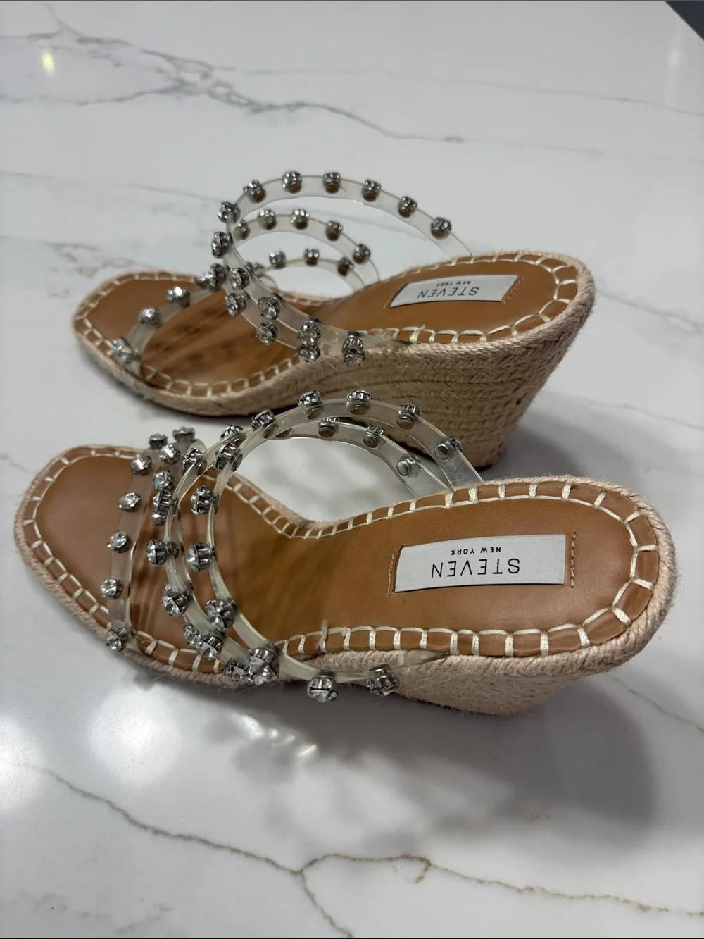 Steven Jeweled Clear Espadrille Wedge - Nude/Clear